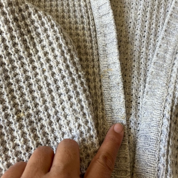 90s L.L. Bean Womens Large Waffle Knit Hooded Open Cardigan size Pet Small Gray - Picture 7 of 10
